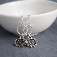 Dainty Silver Dangle Earrings, silver pendulum earring, antique silver earring, semicircle earring, silver ring earring, small earring, ox - Constant Baubling