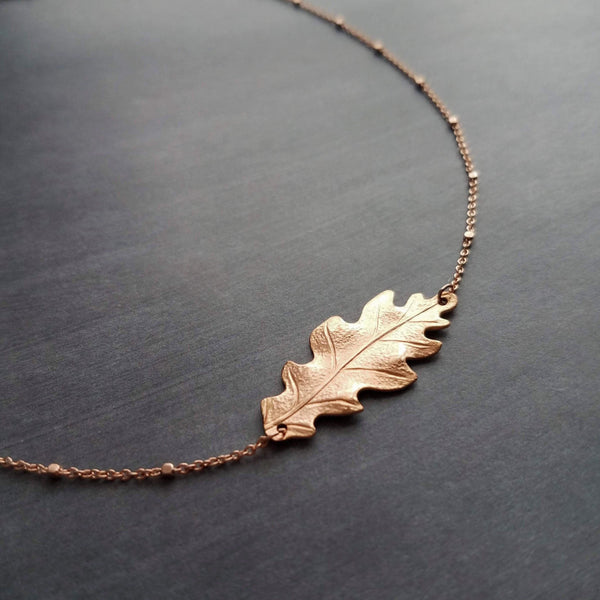 Rose Gold Oak Leaf Necklace, oak tree necklace, leaf necklace, rose gold leaf necklace, rose gold leaves, delicate rose gold necklace, pink - Constant Baubling