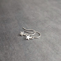 Tiny Silver Star Earrings, small star dangle, matte silver earring, silver minimalist earring rhodium star earring plain silver star earring - Constant Baubling