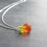 Orange Necklace, orange fruit pendant, fruit necklace, citrus fruit jewelry, silver orange necklace, small orange pendant glass orange charm - Constant Baubling