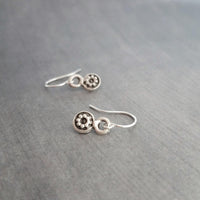 Silver Daisy Earring, tiny earrings, silver earring, antique silver earring, little flower earring, silver flower dangle, small round disk - Constant Baubling