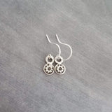 Silver Daisy Earring, tiny earrings, silver earring, antique silver earring, little flower earring, silver flower dangle, small round disk - Constant Baubling