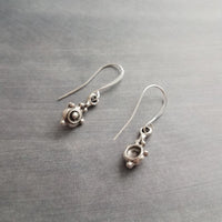 Little Silver Dangle Earring, silver pendulum earring, small ornament earring, antique silver earring, simple silver dangle earring, rustic - Constant Baubling