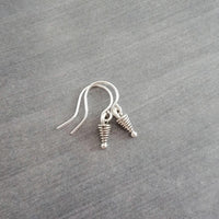 Tiny Silver Cone Earrings, silver spiral earring, small silver earring, antique silver earring, simple silver dangle earring, rustic silver - Constant Baubling