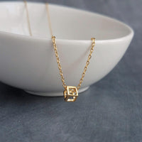 Little Gold Cube Necklace, open cube necklace, gold minimalist necklace, gold square necklace, open square pendant, 3D cube necklace, small - Constant Baubling