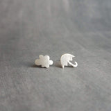 Rainy Day Earrings, tiny cloud earring, small umbrella stud, mismatched earrings, storm weather earring, sterling silver post, SILVER/GOLD - Constant Baubling