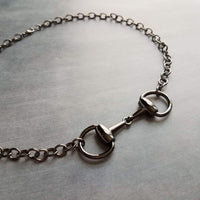 Snaffle Bit Necklace, chunky gunmetal chain, silver black necklace, horse necklace, D ring, thick chain, black snaffle, equestrian necklace - Constant Baubling