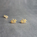 Tree Branch Earrings, matte gold stud earrings, tiny branch earring, leaf stud, sterling silver post, gold tree earrings, small branch studs - Constant Baubling