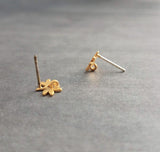 Tree Branch Earrings, matte gold stud earrings, tiny branch earring, leaf stud, sterling silver post, gold tree earrings, small branch studs - Constant Baubling