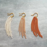 Chain Fringe Earrings, tassel earring, curb chain earring, orange earring, greige earring, peach earring, colored chain, long chain earring - Constant Baubling