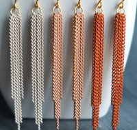 Chain Fringe Earrings, tassel earring, curb chain earring, orange earring, greige earring, peach earring, colored chain, long chain earring - Constant Baubling