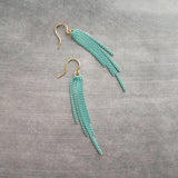 Long Chain Earrings, tassel earring, curb chain earring, blue earring, teal earring, turquoise earring, colored chain, chain fringe earring - Constant Baubling