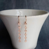 Rose Gold Disk Earrings, connected circle earring, long rose gold earring, rose gold sequin earring, tiny gold circle earring, tag earring - Constant Baubling