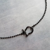 Black Ball Chain, solid black chain, black shackle clasp, black ball necklace, front clasp necklace, all black necklace, solid black chain - Constant Baubling