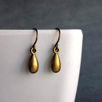Antique Brass Drop Earrings, small drop earrings, simple teardrop earring, little bronze drop earring, rustic dangle earring, dainty earring - Constant Baubling