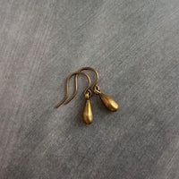 Bronze Drop Earrings, small drop earring, brass teardrop earring, simple teardrop earring, little brass drop earring, latching kidney hook - Constant Baubling