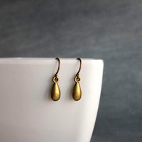 Antique Brass Drop Earrings, small drop earrings, simple teardrop earring, little bronze drop earring, rustic dangle earring, dainty earring - Constant Baubling