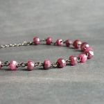 Pink Stone Bracelet, tiny purple stone bracelet, fuchsia stone bracelet, ruby moonstone gemstone bracelet, gunmetal chain, small stone chain - Constant Baubling