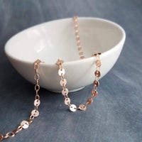 Rose Gold Disk Necklace, rose gold circles chain, coin chain, rose gold sequin necklace, connected discs, celebrity style, tiny round - Constant Baubling
