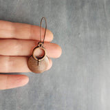 Large Copper Dangle Earrings, oxidized copper earrings, rustic earrings, antique copper earrings, copper boho earring, round, kidney hook - Constant Baubling