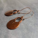 Large Copper Dangle Earrings, oxidized copper earrings, rustic earrings, antique copper earrings, copper boho earring, round, kidney hook - Constant Baubling