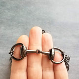 Snaffle Bit Necklace, chunky gunmetal chain, silver black necklace, horse necklace, D ring, thick chain, black snaffle, equestrian necklace - Constant Baubling