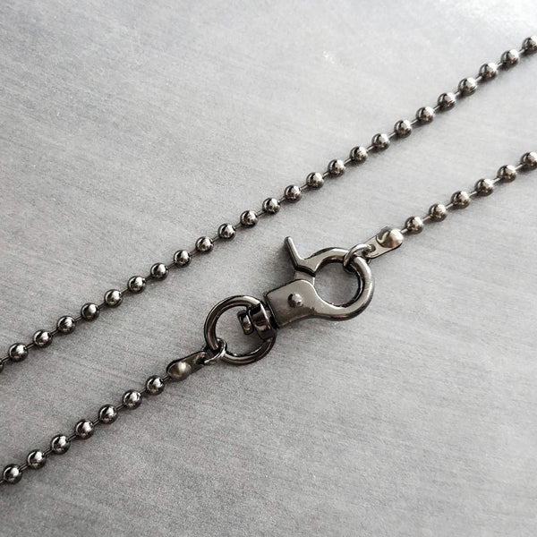 Gunmetal Necklace, black ball chain, gunmetal ball chain, ball necklace, front clasp necklace silvery black chain large clasp lobster parrot - Constant Baubling
