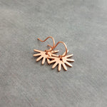 Tiny Copper Earrings, copper sun earring, sunshine earring, little sun earring, copper gear earring small snowflake, sunny day earring happy - Constant Baubling
