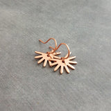 Small Copper Earrings, copper sun earring, sunshine earring, little earring, copper gear earring, sunny day earring, happy sun ray earring - Constant Baubling