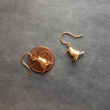 Baby Bird Earrings, tiny gold birds, gold chick earring, chick jewelry, chickadee charms, small bird dangles, spring earring, Easter gift - Constant Baubling