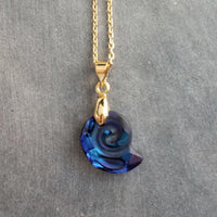 Swarovski Blue Seashell Necklace, gold chain, Bermuda blue crystal, nautilus shell pendant, gold shell necklace, crystal shell, cobalt blue - Constant Baubling