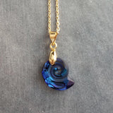 Swarovski Blue Seashell Necklace, gold chain, Bermuda blue crystal, nautilus shell pendant, gold shell necklace, crystal shell, cobalt blue - Constant Baubling