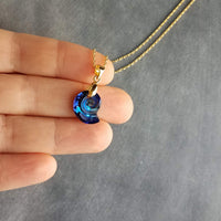 Swarovski Blue Seashell Necklace, gold chain, Bermuda blue crystal, nautilus shell pendant, gold shell necklace, crystal shell, cobalt blue - Constant Baubling