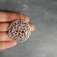 Silver Medallion Earrings, large silver earring, bold silver earrings, Moroccan earrings, filigree cut out, Boho earrings, round statement - Constant Baubling
