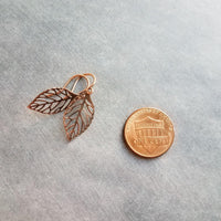 Copper Leaf Earrings, small copper leaves, little copper earring, antique copper filigree earring, cut out leaf earring, fall earring autumn - Constant Baubling