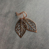 Copper Filigree Earrings, antique copper leaf earring, small copper leaves, little copper earring, cut out leaf earring, fall earring autumn - Constant Baubling