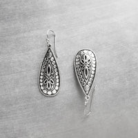 Silver Teardrop Earring, silver boho earring, antique silver dangle, ornate silver drop, tear drop earring, narrow drop earring, elongated - Constant Baubling