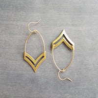 Gold Arrow Earrings, chevron earring, gold chevron, arrow dangle, chevron dangle earring, brass spear earring, 2" earring gold spear earring - Constant Baubling