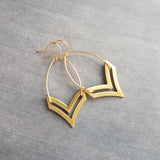Gold Arrow Earrings, chevron earring, gold chevron, arrow dangle, chevron dangle earring, brass spear earring, 2" earring gold spear earring - Constant Baubling