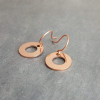 Copper Washer Earrings, donut earring, copper circle earring, small round copper earring, rose gold circle earring simple copper flat copper - Constant Baubling