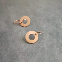 Copper Washer Earrings, donut earring, copper circle earring, small round copper earring, rose gold circle earring simple copper flat copper - Constant Baubling