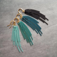 Long Chain Earrings, tassel earring, curb chain earring, blue earring, teal earring, turquoise earring, colored chain, chain fringe earring - Constant Baubling