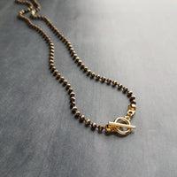 Gold Ball Chain, tiny toggle clasp, front clasp necklace, bronze ball chain, facet cut ball chain, small toggle necklace, large ball, brown - Constant Baubling