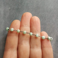 Light Blue Stone Bracelet, Amazonite jewelry, pale blue gemstone bracelet, rosary chain bracelet gunmetal chain bracelet tiny small delicate - Constant Baubling