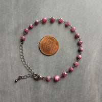 Pink Stone Bracelet, tiny purple stone bracelet, fuchsia stone bracelet, ruby moonstone gemstone bracelet, gunmetal chain, small stone chain - Constant Baubling