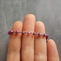 Pink Stone Bracelet, tiny purple stone bracelet, fuchsia stone bracelet, ruby moonstone gemstone bracelet, gunmetal chain, small stone chain - Constant Baubling