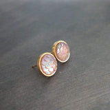 Gold Mermaid Earring, small round studs, gold hypoallergenic studs, rainbow fish earring, fish scale earring, gold opal earring, gold studs - Constant Baubling