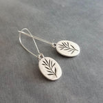 Silver Branch Earrings, silver oval earring, locking earring, latching earring, silver kidney wire, tree earring, plant earring, long earing - Constant Baubling