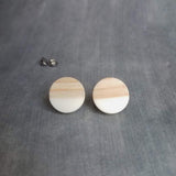 Chunky Stud Earring, wood earring, white resin earring, acetate earring, wood grain earring, 1/2 inch round beige wood stud thick white wood - Constant Baubling