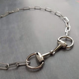 Stainless Steel Snaffle Bit Necklace, chunky silver chain, equestrian necklace, silver horse necklace, D ring, thick silver paperclip chain - Constant Baubling